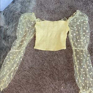 Yellow Dotted Long Sleeve Sheet Crop Top